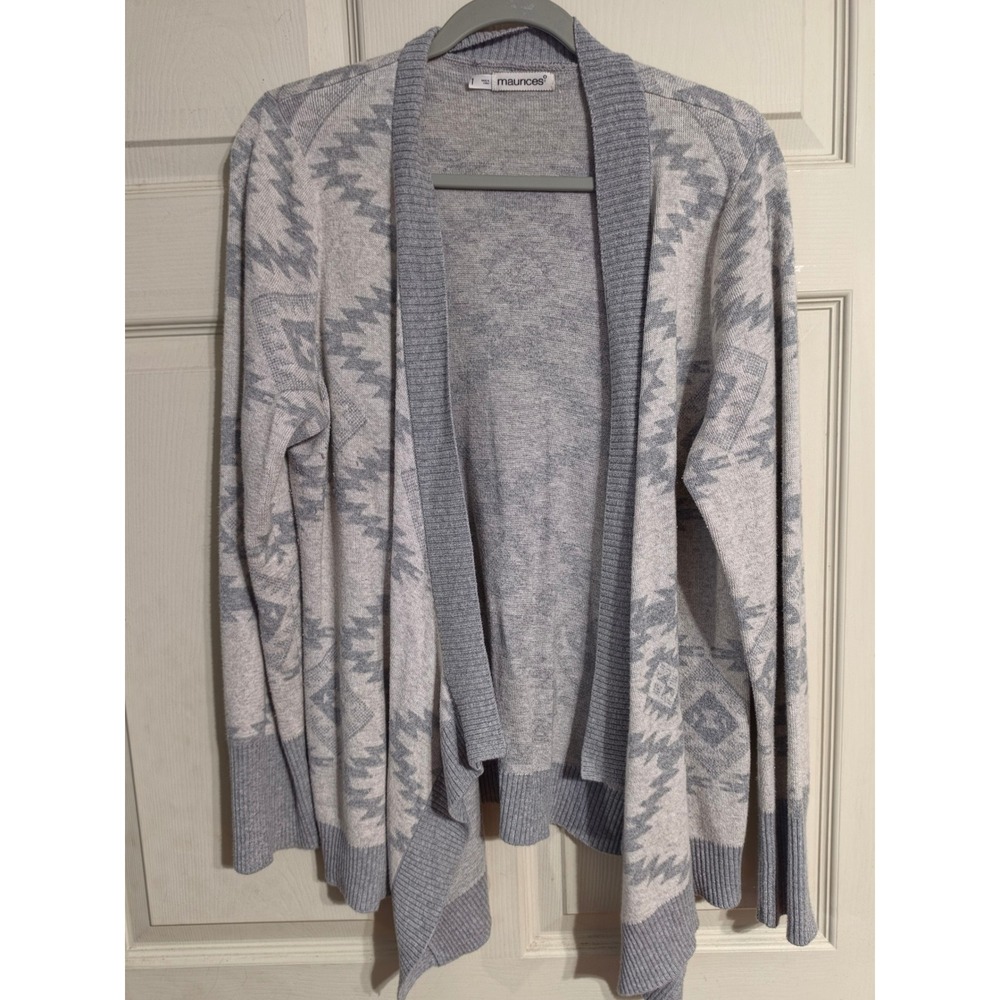Maurices Gray Geometric Open Front Waterfall Cardigan Sweater Size 1